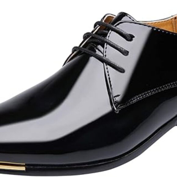 Santimon Men's US 8, 12 Black Patent Leather Lace Up Pointed Toe Oxford Shoes  P - Picture 9 of 10